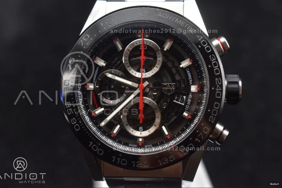 A SS Chrono 1:1 389 SS 01 Calibre Dial XF ZeroBulk on Bracelet Heuer Black Edition Strap Best 0820